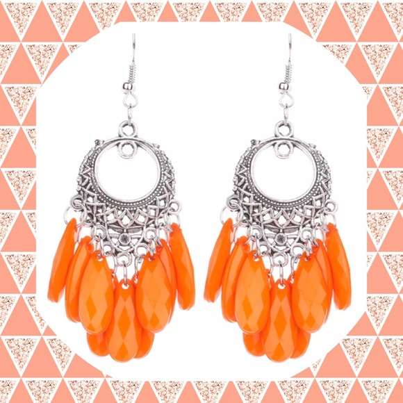 🧡NEW Fashion Bohemian SILVER/ ORANGE EARR - Picture 1 of 4